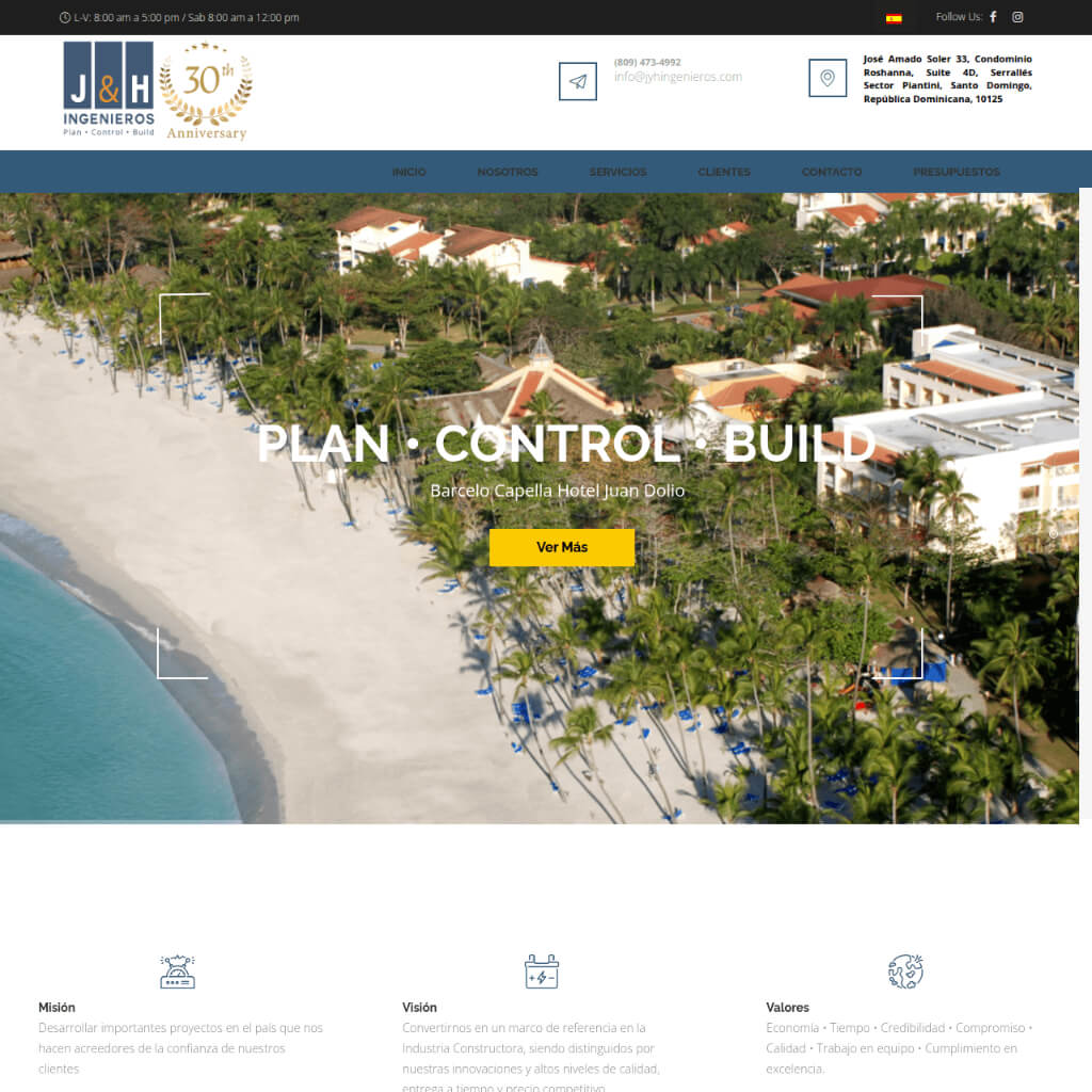 Sitio web corporativo J&H Ingenieros — firma de ingeniería y construcción en República Dominicana